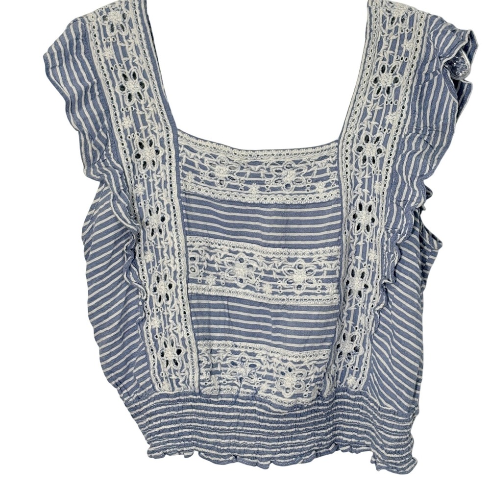 American Eagle Striped Eyelet Crop Top Medium Cottage Coastal Euro Summer Boho - Picture 4 of 11
